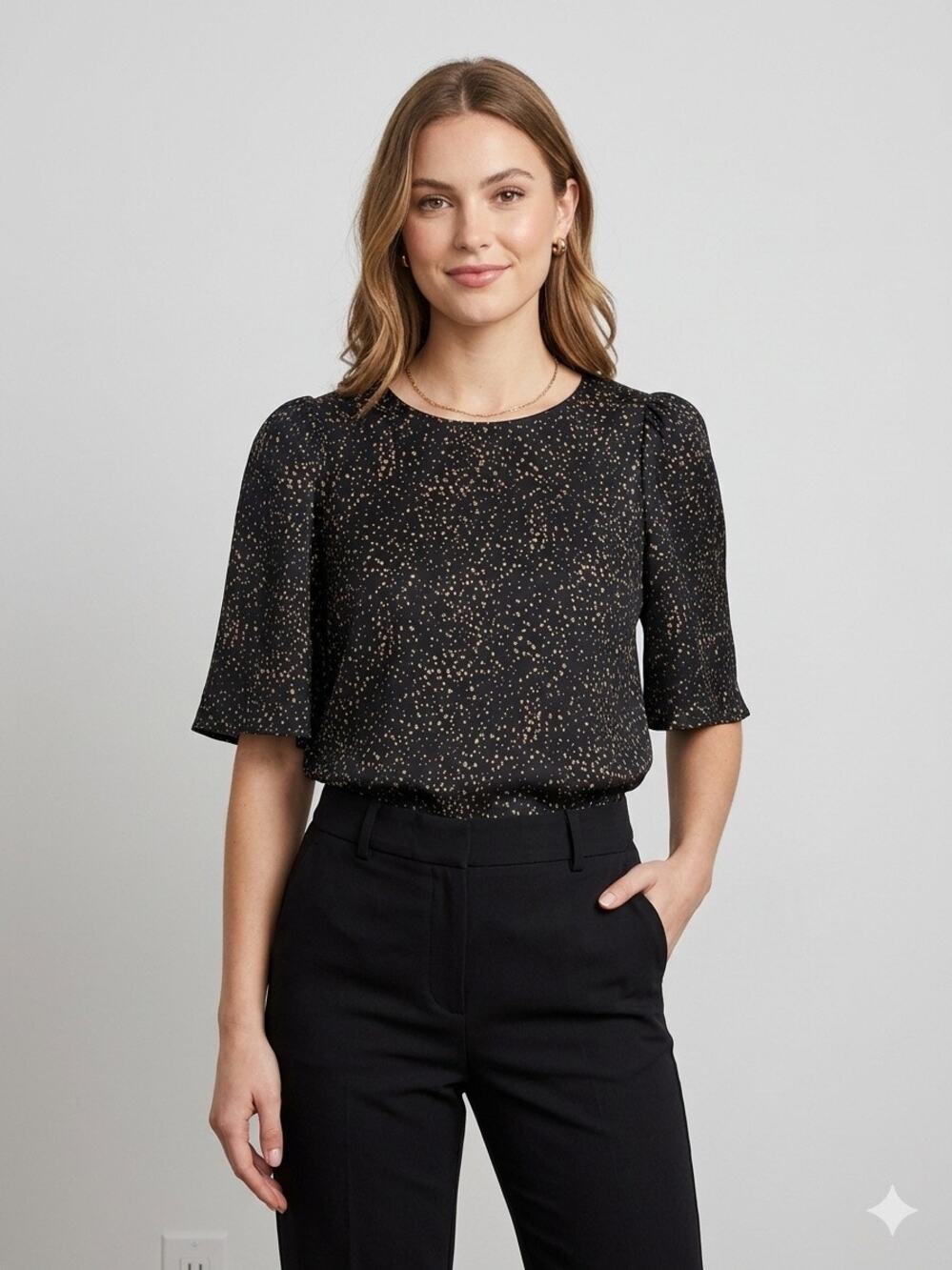 LaRoque Original Black 100% Silk Flutter Sleeve Blouse Puff Shoulder Top XS